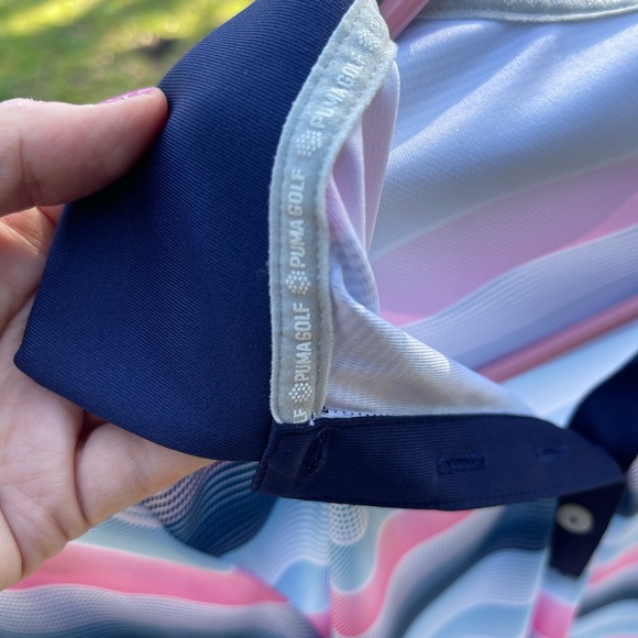 Puma Blue and Pink Striped Gradient Polo Size Medium MSP$50 - Picture 15 of 16